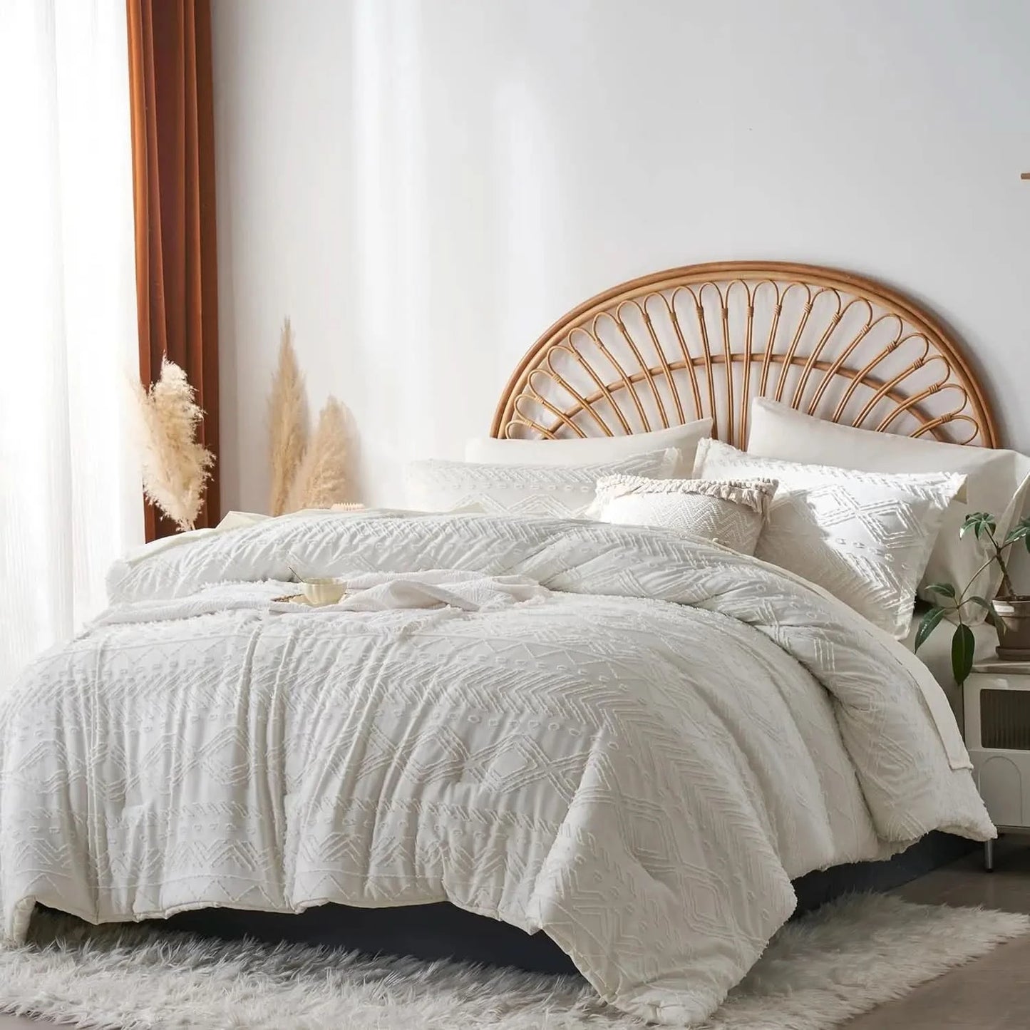 1515/5000 7-Pcs Bohemian tufted Comforter sets, soft comfort, Bedding Sets, room decor, all-season, Queen/King