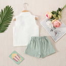 Summer New Girls' Two-Piece Set Lace Flower Embroidery Bow Two-Piece Set Loose Casual Two-Piece Shorts - M & M Global