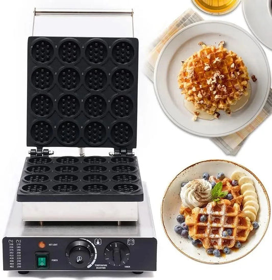 Commercial Belgian Waffle Maker 16 Pcs Round Belgian Waffle Maker 1750W Professional Non-stick Stainless Steel Waffle Iron with - M & M Global