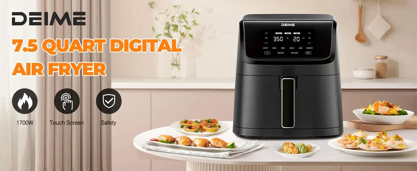 Air Fryer 7.2 QT 1700W Oilless Oven Healthy Cooker Air Fryers Large Capacity with 12 Presets, Visible Cooking Window, LCD Touch - M & M Global