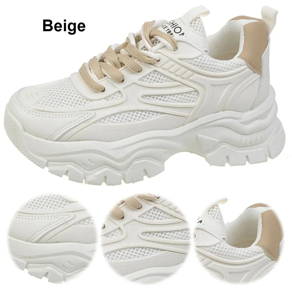 Chunky Fashion Sneakers Comfortable Casual Dad Shoes Lace-Up Walking Shoes Breathable Mesh for Women - M & M Global