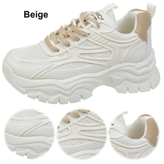 Chunky Fashion Sneakers Comfortable Casual Dad Shoes Lace-Up Walking Shoes Breathable Mesh for Women - M & M Global