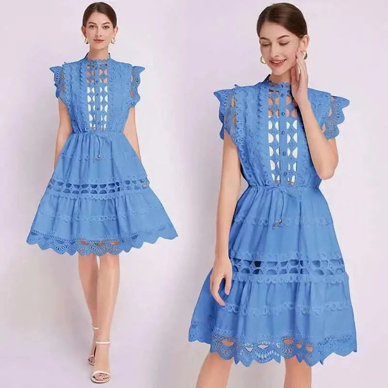 JAMERARY Designer New Summer Holiday White Embroidery Cotton Long Dress Women Sleeveless Midi Prom Evening Dresses Party Robe - M & M Global
