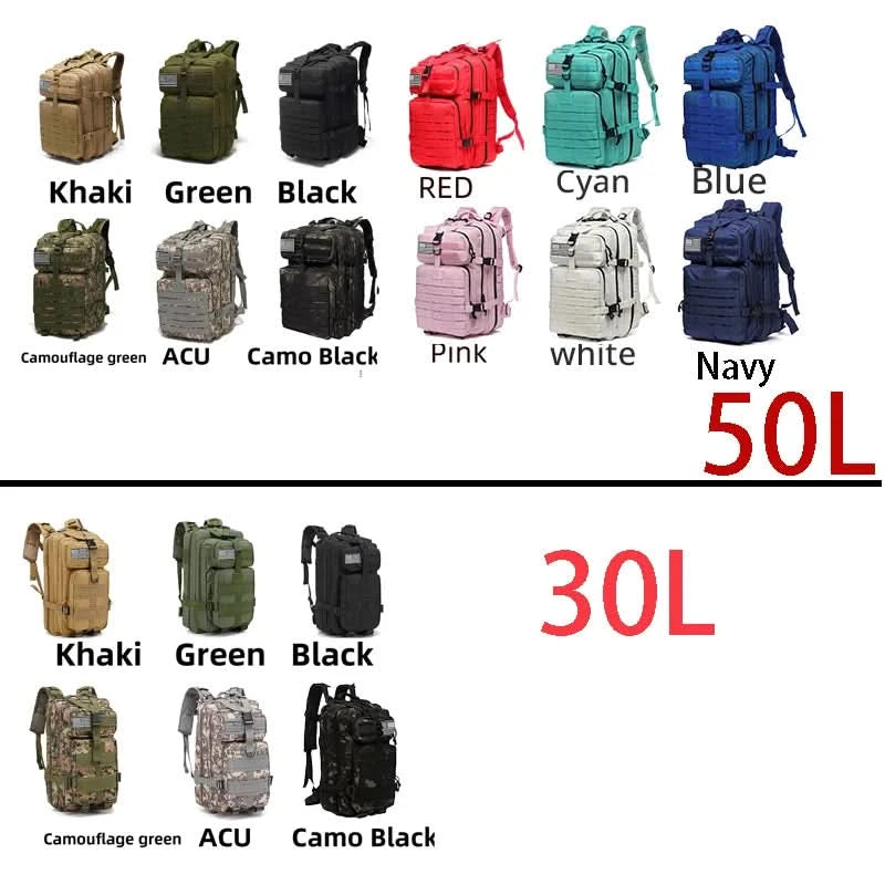 30L/50L 1000D Nylon Waterproof Trekking Fishing Hunting Bag Backpack Outdoor Rucksacks Tactical Sports Camping Hiking - M & M Global
