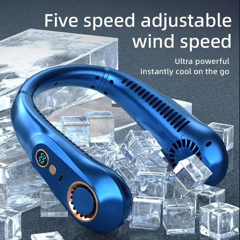 New Summer Portable Mini Hanging Neck Fan Bladeless Neckband Fan Digital Display Power Air Cooler USB Rechargeable Electric Fans - M & M Global