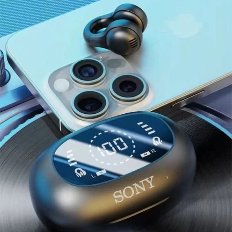 Original Sony Wireless Earbuds Clip Ear Bluetooth Headset Charging Earphones Power Display Headphones for IPhone Sport With Mic