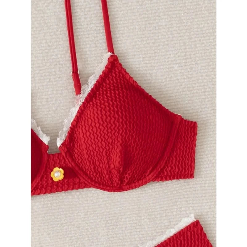Sexy Bikini Set Women's 2 Piece Swimsuit Vintage Lace Edge Bikini Push Up Swimwear 2025 New Chic Simple Beachwear Bathing Suit - M & M Global