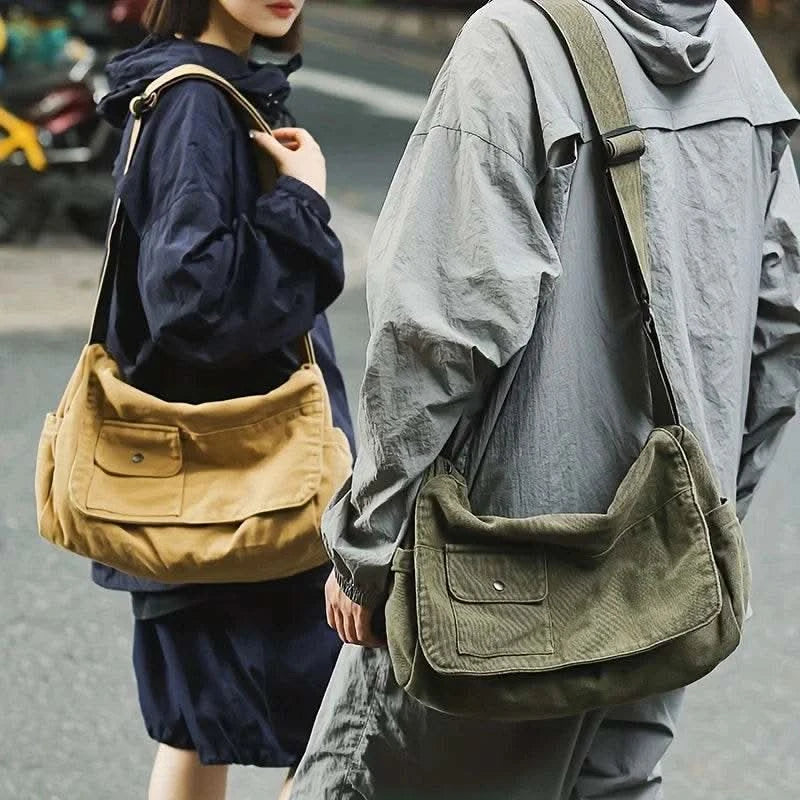Casual Canvas Messenger Bag Versatile Flip Large Capacity Shoulder Book Bag For Student Adjustable Crossbody Bag For Men Women - M & M Global
