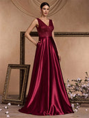 Elegant Sequins Evening Dress For Women 2024 Deep V-neck Satin Prom Party Green Dress Floor Length Blue Formal Gowns