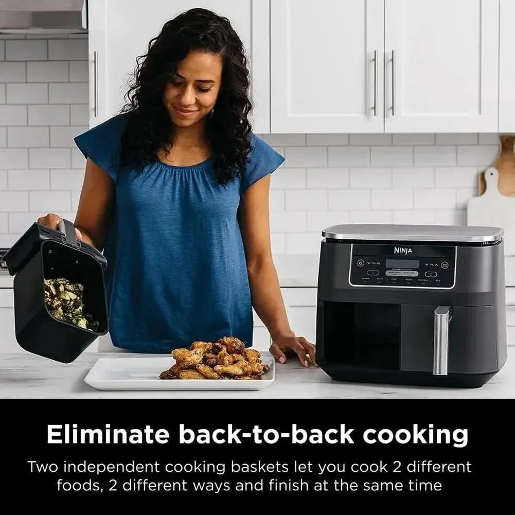 DZ201 Foodi 8 Quart 6-in-1 DualZone 2-Basket Air Fryer with 2 Independent Frying Baskets, Match Cook & Smart Finish to Roast, Br - M & M Global