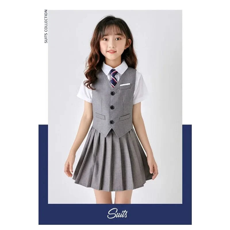 6PCS Summer Kids Weddding Suit Outfit Set Formal Elegant Suit for Kid Boy Kids Shirt Vest Shorts Socks Tie Sticker Clothing Suit - M & M Global