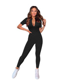 New Autumn and Winter 2025 Short Sleeve V Neck  Bodycon Jumpsuit Full Lengt Rompers Women Jumpsuits