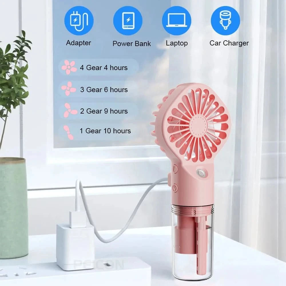 Portable Humidifier Fan Mini Handheld Mist Fan Portable USB Rechargeable Handheld Fan with Humidifier Mini Water Spray Hand Fan - M & M Global