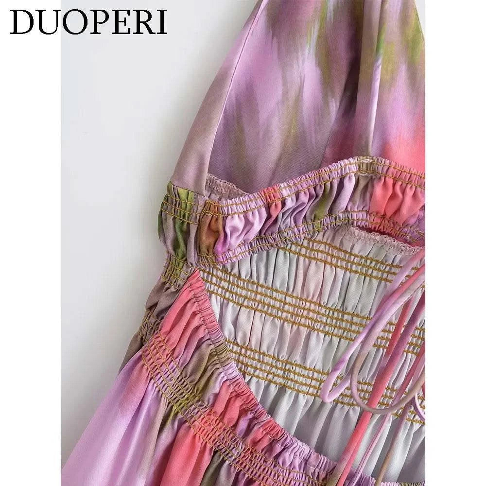 DUOPERI Women Fashion Printed V-Neck Backless Midi Camisole Dress Female Chic Lady Casual Long Dress - M & M Global