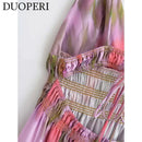 DUOPERI Women Fashion Printed V-Neck Backless Midi Camisole Dress Female Chic Lady Casual Long Dress - M & M Global