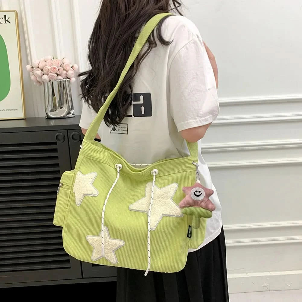 Women Star Pattern Corduroy Crossbody Bag Casual Tote Lady Fashion Large Capacity Shoulder Bag Girl Travel Messenger Bag Handbag - M & M Global