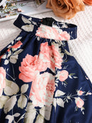 Spring and summer girls fashion outdoor leisure vacation 2-piece pink suit + loose halter high waist one-piece pants dress set