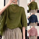 ZANZEA Women 3/4 Bat Sleeve Blouse Oversized Asymmetrical Tops 2024 Summer Stand Collar Tunic Casual Loose Transparent Thin Tops
