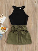 Girls 2-Piece Summer Set Striped Crop Top Denim Shorts with Bow Detail for Toddlers 12 Months to 4 Years - M & M Global