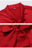 Elegant Pure Color Long Sleeve Women's Shirt with Bow Tie Single Button Open Cardigan Spring Autumn Fashionable Ageless