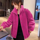 Fashion Women Winter Warm Double Coral Fleece Overcoat Solid Soft Plush Stand Collar Coats Ladies Long Sleeved Zipper Outerwears