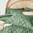 Tufted Boho Comforter Set - Farmhouse Shabby Chic Embroidery Bed Set, Soft Jacquard Comforter, Queen, King