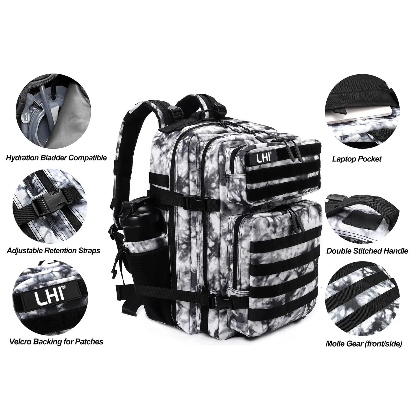 LHI 45L Tactical Backpack for Men and Women Large Athlete Gym Bag Outdoor Sports Hiking Survival Rucksack with Bottle Holder - M & M Global