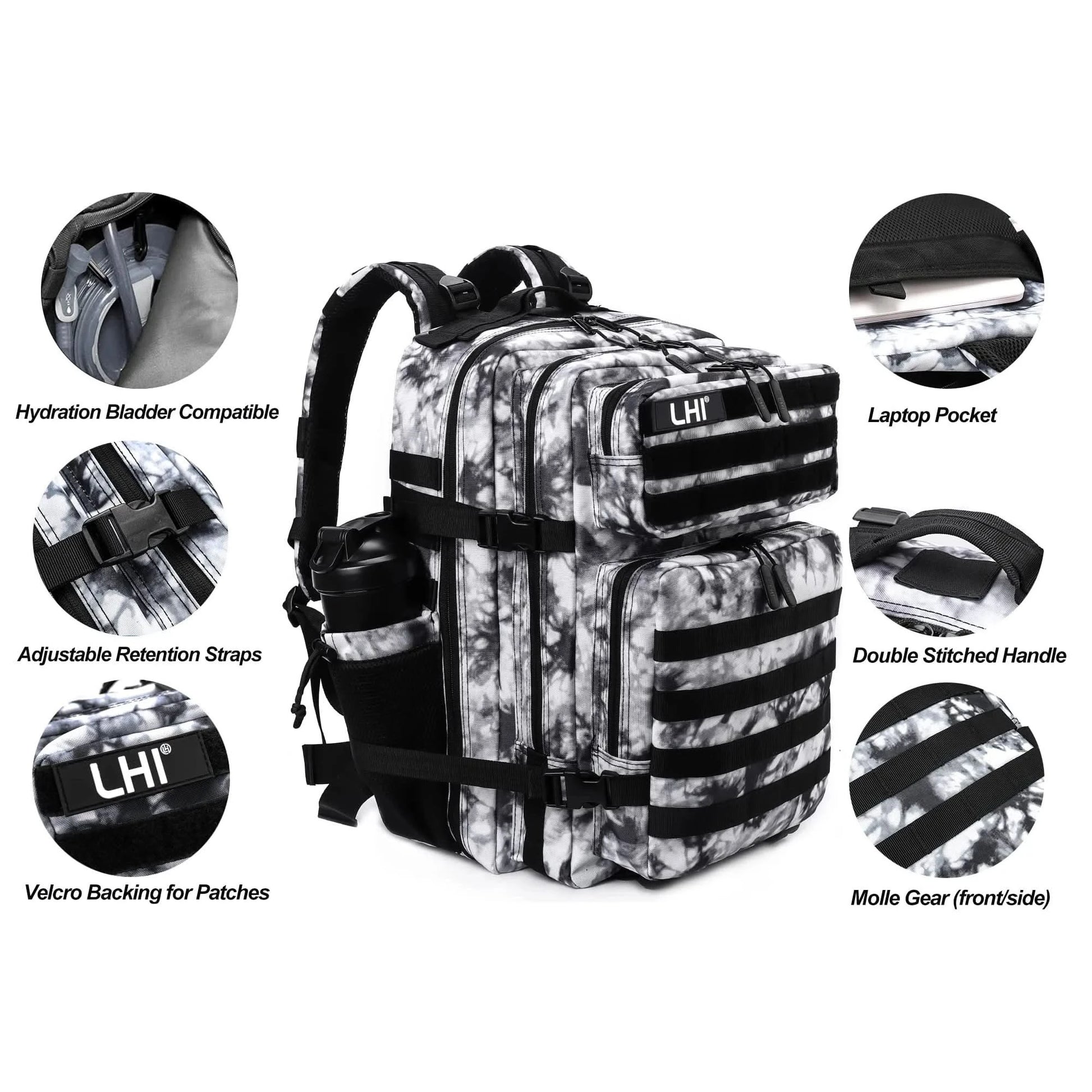 LHI 45L Tactical Backpack for Men and Women Large Athlete Gym Bag Outdoor Sports Hiking Survival Rucksack with Bottle Holder - M & M Global