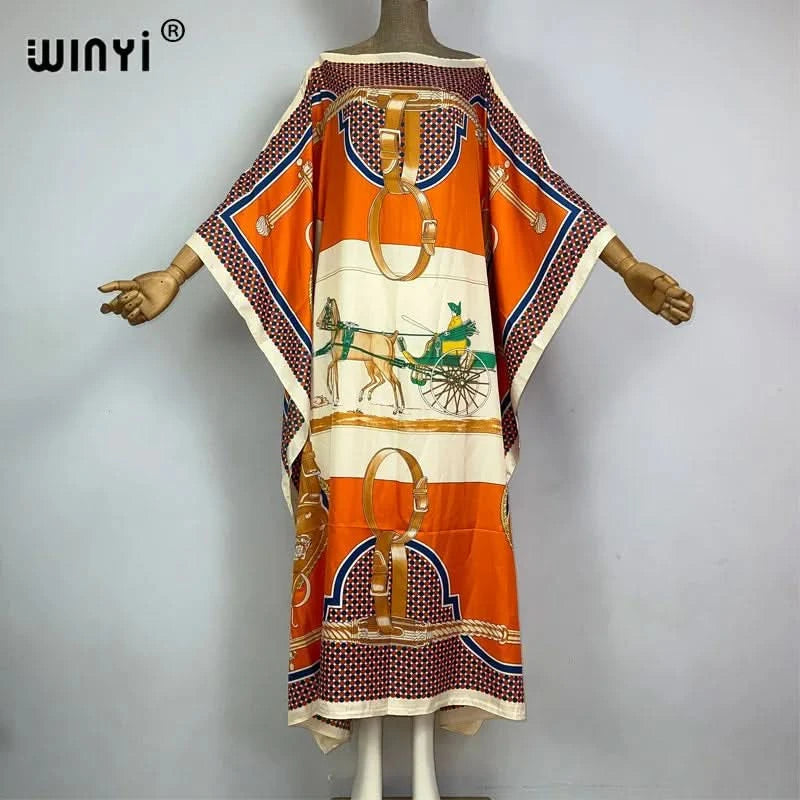 WINYI 2023 new Africa Fashion boho Popular printed twill Kaftan Maxi dress Summer Beach Bohemian Caftan long dress for lady - M & M Global