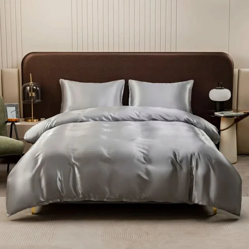 Solid Color Satin Duvet Cover Set,Quilt Cover and Pillowcases,Luxurious Bedding Ensemble with Rich Sheen,Easy Care,Wrinkle-Free - M & M Global