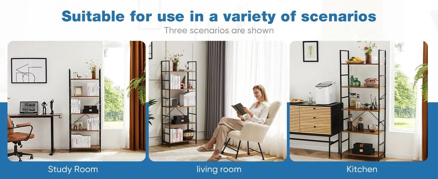 JHK 5 Tier Bookcase Bookshelf Modern Book Case For Books Corner Storage Organizer for Bedroom Home Office Kitchen Living Room
