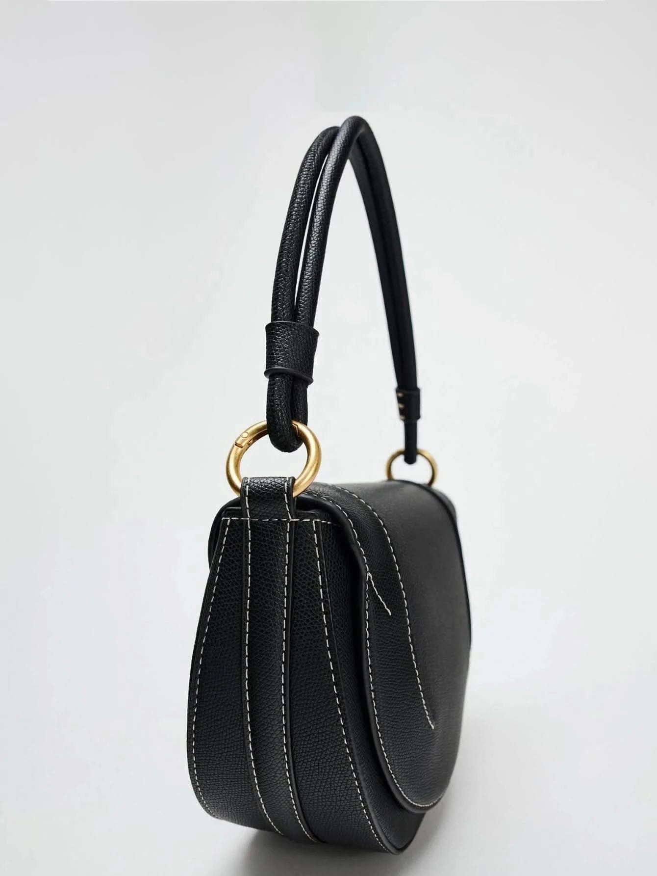 Autumn and winter new women's bag handbag advanced color contrast line embellished single shoulder crossbody bag - M & M Global