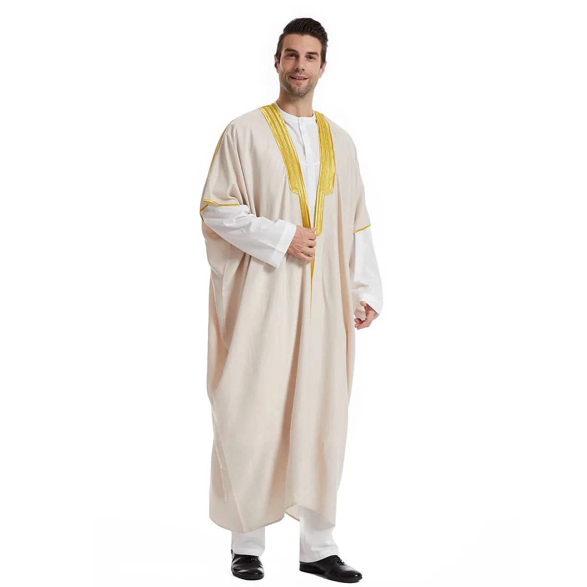 Muslim Arab Men Thobe Thawb Caftan Eid Jubba Thobe Mens Cardigan Abaya Long Dress Ramadan Robe Saudi Arab Musulman Caftan Dubai - M & M Global