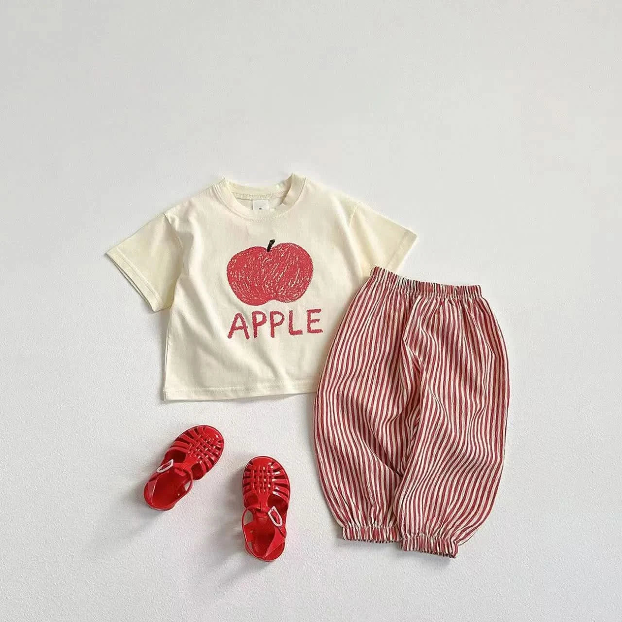 Fruit Tshirt Plaid Shorts 2Piece Set Boys And Girls Cute Tees Loose Shorts Kids New Simple Round Neck Tops+Shorts Kids Suit - M & M Global