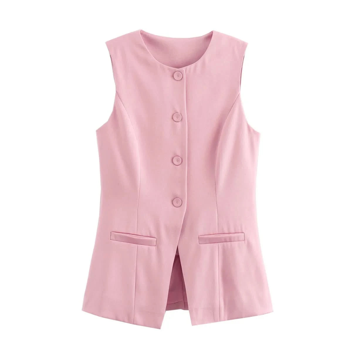 TRAF 2024 White Sleeveless Vest Women Button Summer Vests for Women Jackets Pink Vest Top Women Streetwear Women's Tailored Vest - M & M Global