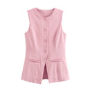 TRAF 2024 White Sleeveless Vest Women Button Summer Vests for Women Jackets Pink Vest Top Women Streetwear Women's Tailored Vest - M & M Global