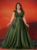 Plus Size Elegant V-Neck Red Sequins Evening Dress Long Luxury Women Satin Sleevesless Party Prom Cocktail Gowns