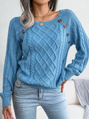Women Casual Square Collar Buttons Long Sleeve Knitted Pullover Sweaters for Autumn Winter 2026
