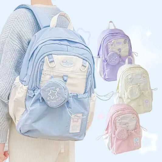 Sweet Cute Girl's Backpack Student New Fashion Drawstring Large School Bag Y2K Korean Travel Female Shoulder Bag for High School - M & M Global