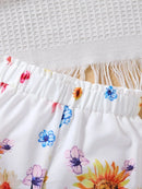 Girls Children Fashion Suit One Shoulder Top & Shorts Printed Floral Girl Summer Suspender Set Birthday Gift Fashion Suits - M & M Global
