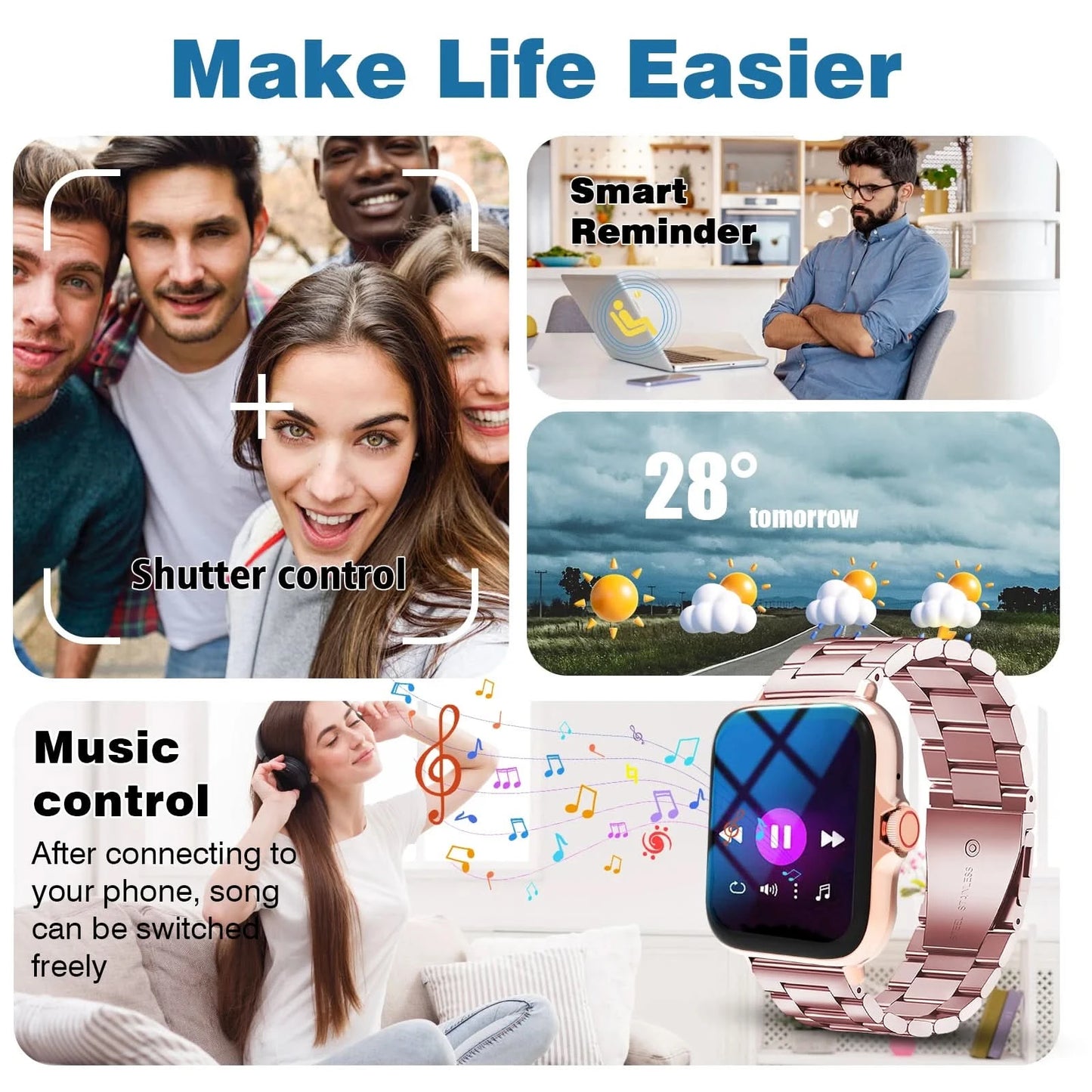 New Smartwatch, Answer/Make Calls, Message Reminders, Multi-Sport Mode, Weather Forecast, Suitable For Men/Women