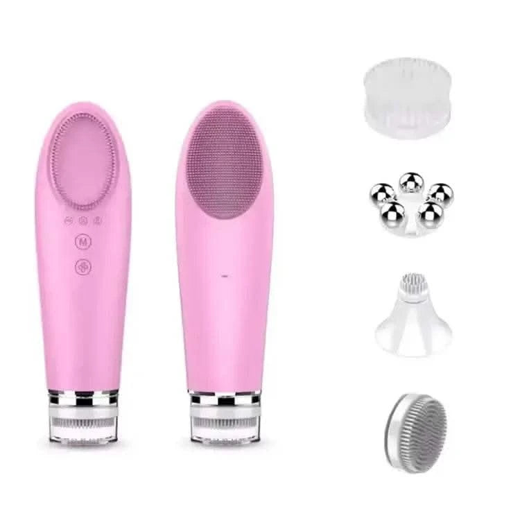 2024 New Rechargeable Sonic Facial Cleansing Brush with Hot and Cool Compress Silicone Face Cleanser for Deep Cleaning - M & M Global
