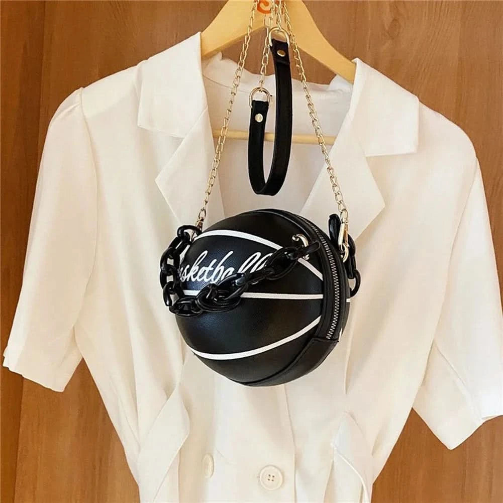 Fashion Chic Women Ball Handbag Round Basketball Football Shape Party Dress Faux Leather Crossbody Girls Coin Purse Shoulder Bag - M & M Global