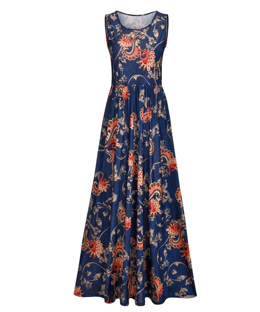 Summer 2024 Sundress O Neck Print Female A-line Beach Bohemian Women Dresses Sexy Boho Elegant Long Dress Robe - M & M Global