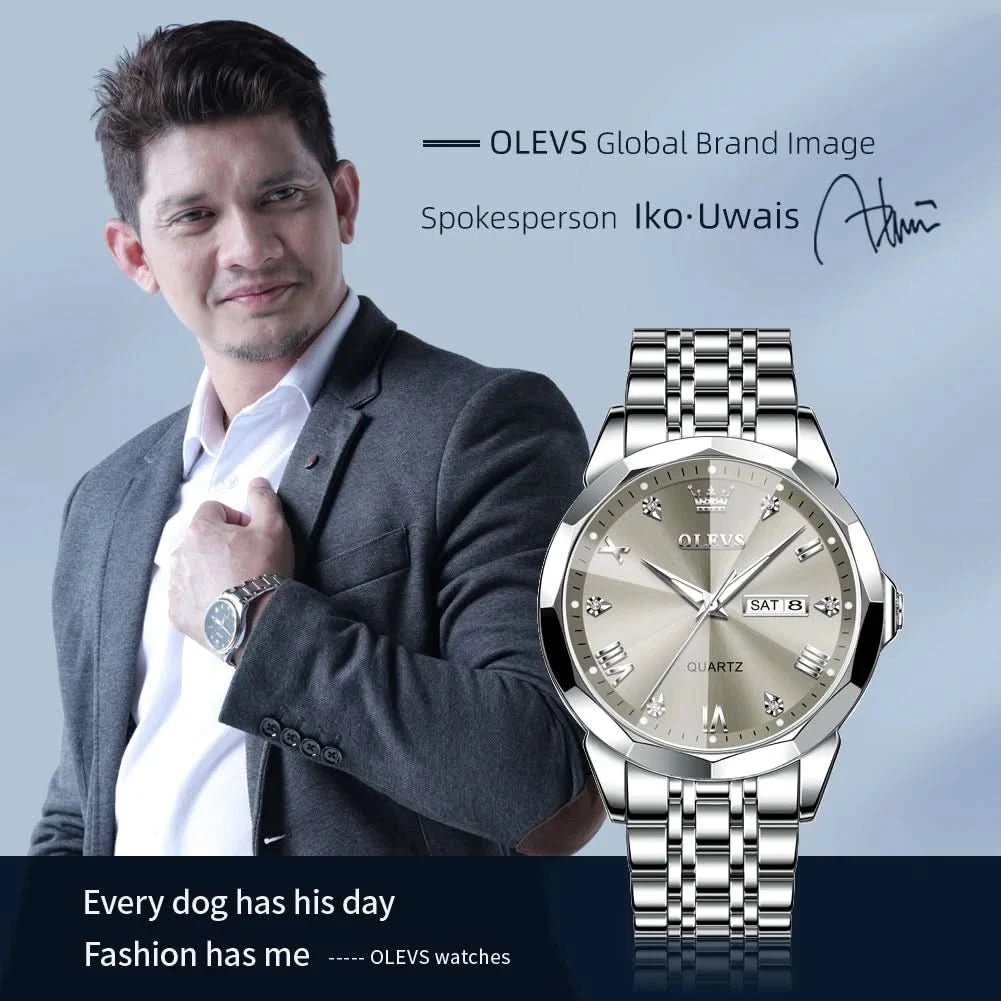 OLEVS Men's Watches Causal Fashion Original Quartz Watch for Man Waterproof Stainless Steel Luminous Date Week Trend Dress Reloj - M & M Global