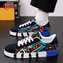 YRZL Men's Sports Running Shoes Canvas Geometric Style Lace-Up Sneakers Couples' Fashionable Graffiti Print Skate Shoes Men - M & M Global