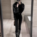 Autumn Winter Now Locomotive Wind Hottie Sweet Cool Fashion Coat Women Patchwork Imitation Fox Fur Leather and Fur Solid Tops