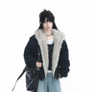 Winter American Retro Fur Collar Women Padded Hooded Cotton-Padded Jacket Plush Casual Street Gothic Harajuku Oversize Coat
