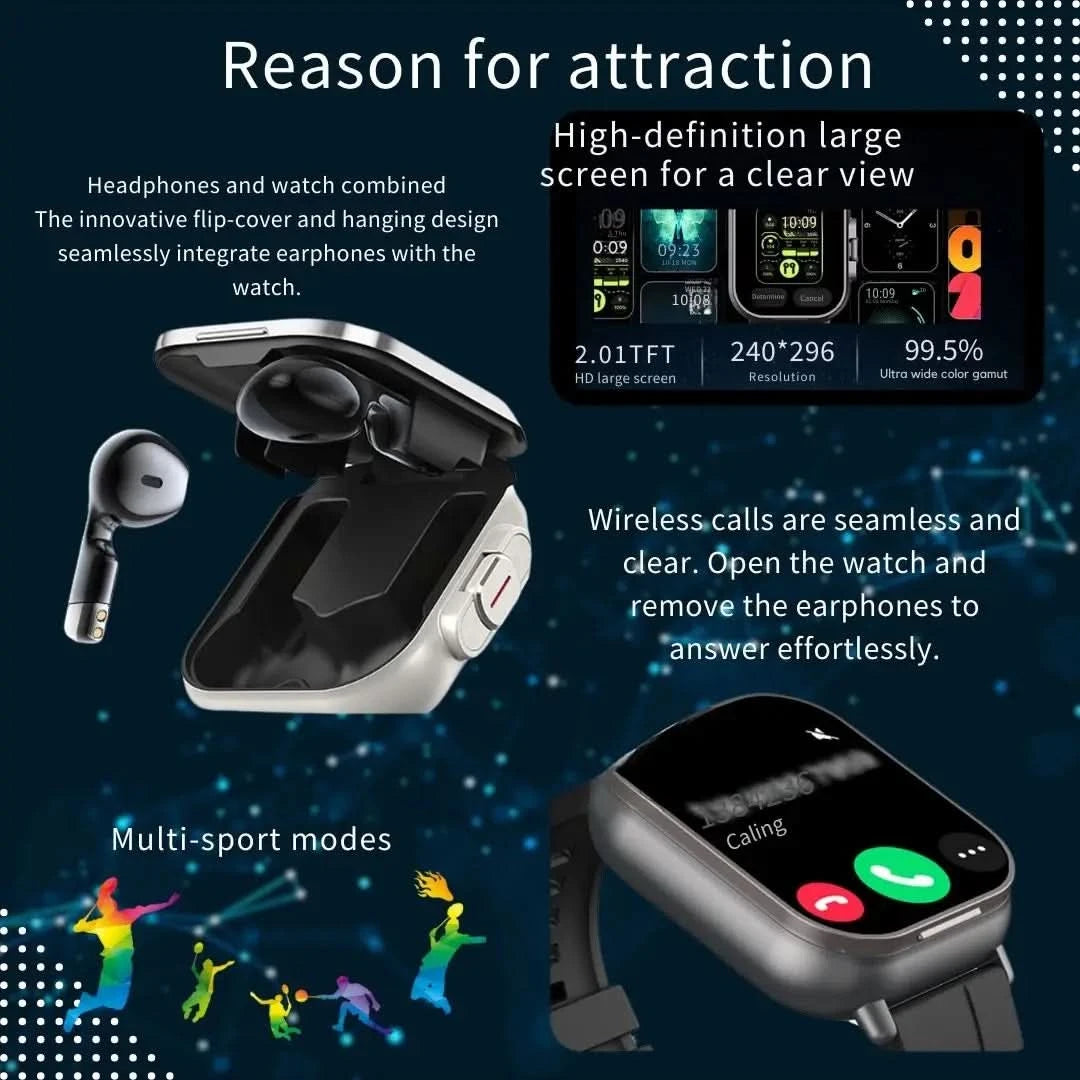 D8 2-In-1 Smartwatch with Headphone 2" Bt Call NFC Sleep Monitor Smart Watch Earbuds Compatible With iPhone Android 2025 - M & M Global