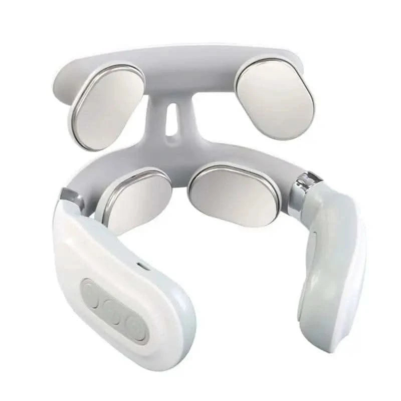 4-head Cervical Massager Strength Adjustment USB Charging Intelligent Voice Heating Neck Massager Neck Care White - M & M Global